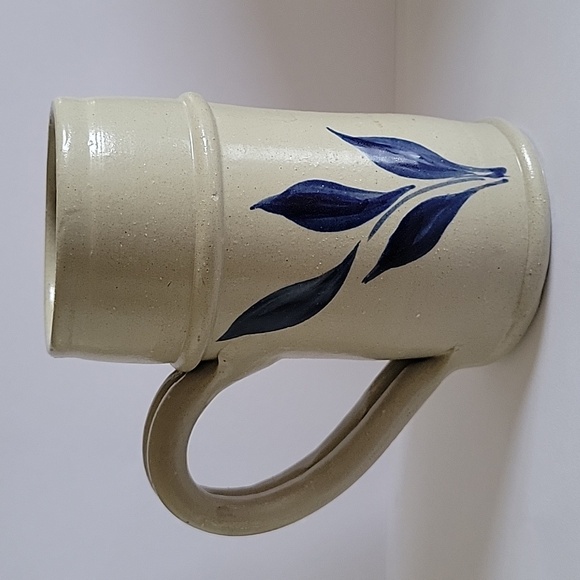 Williamsburg Pottery Salt Glaze Mug. Color Beige. Blue Leaf Design - Picture 1 of 12